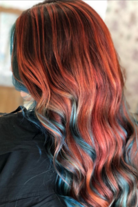 Sunset Waves,  #indola #SimplySmarterColour #sunsetwaves #copperhair #bluehair